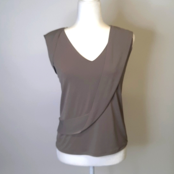 Ann Taylor Taupe V-Neck Top with Draping, Size Petite X-Small - Picture 1 of 6
